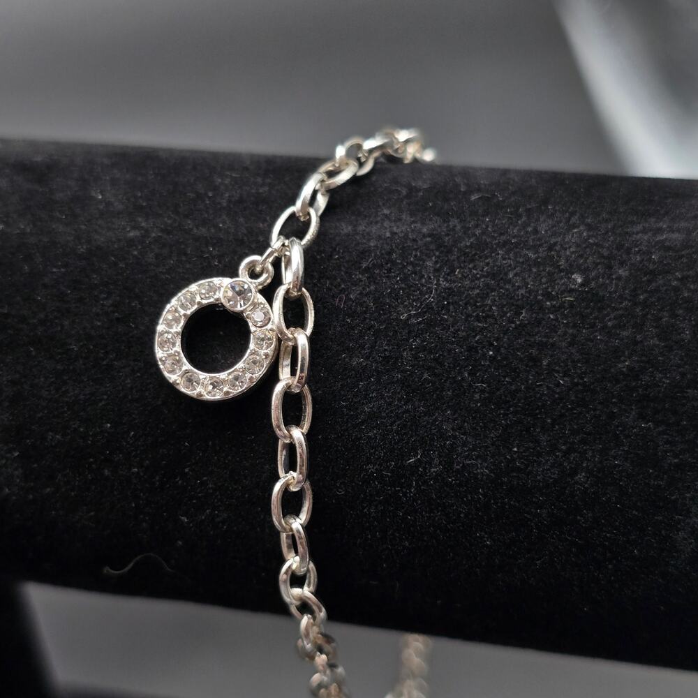 Premier Designs Rhinestone Donut Charm Bracelet Chain Silver Tone